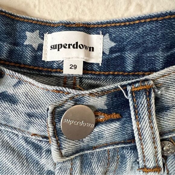 SUPERDOWN Revolve Kenzie Star Print Distressed Denim Jean Shorts High Rise - Picture 5 of 6